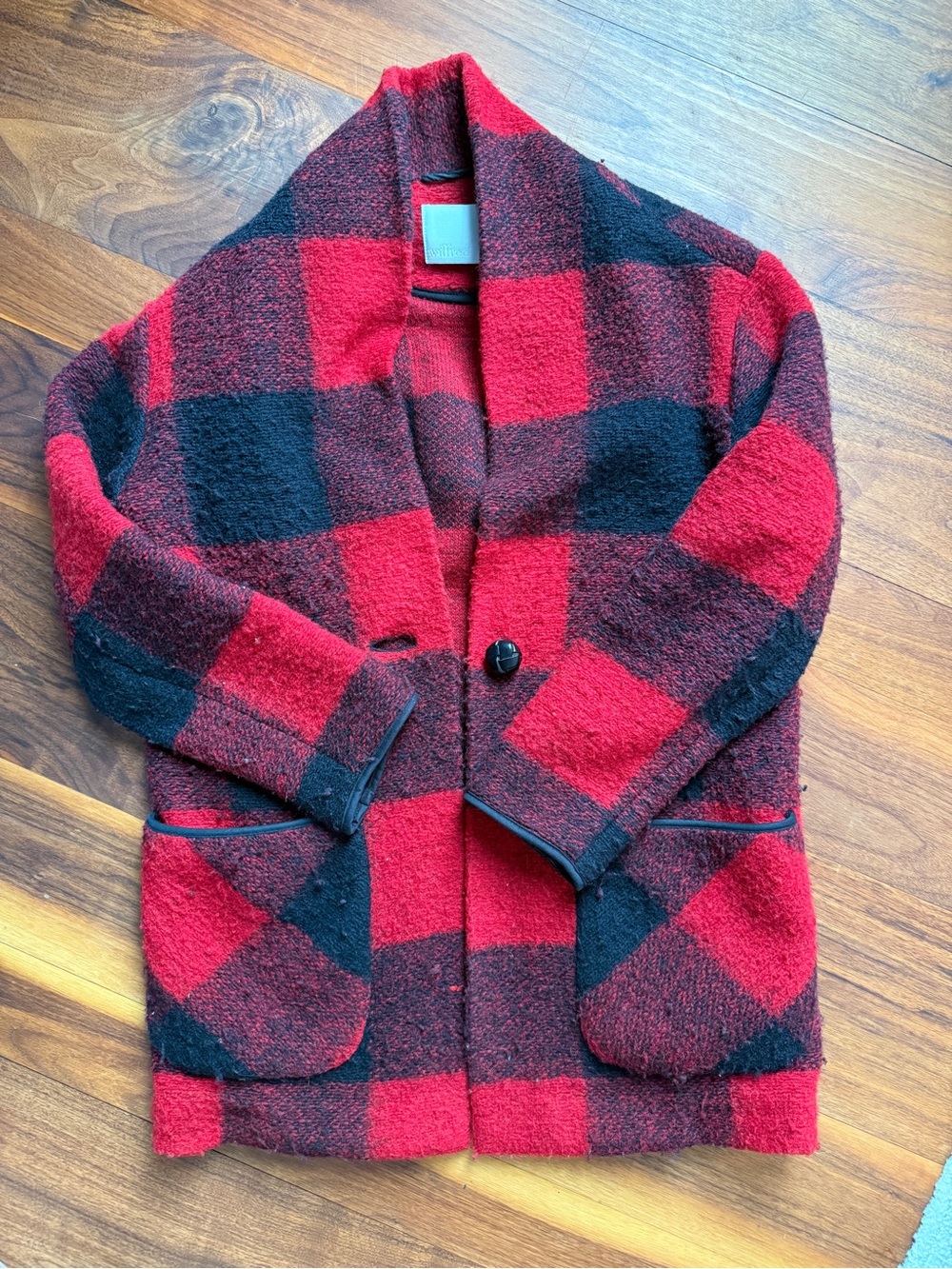 Wilfred Red and Black Buffalo-Check Pea Coat - Picture 4 of 11